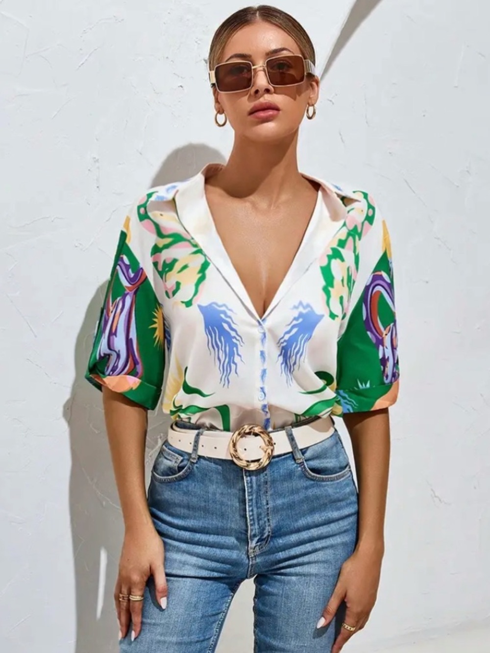 Snake Print Cream Blouse- Medium